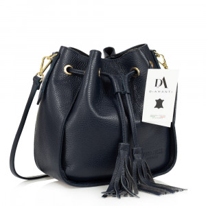 Geanta dama de umar din piele naturala, stil bucket, DiAmanti Ottavia Bleumarin Scuro